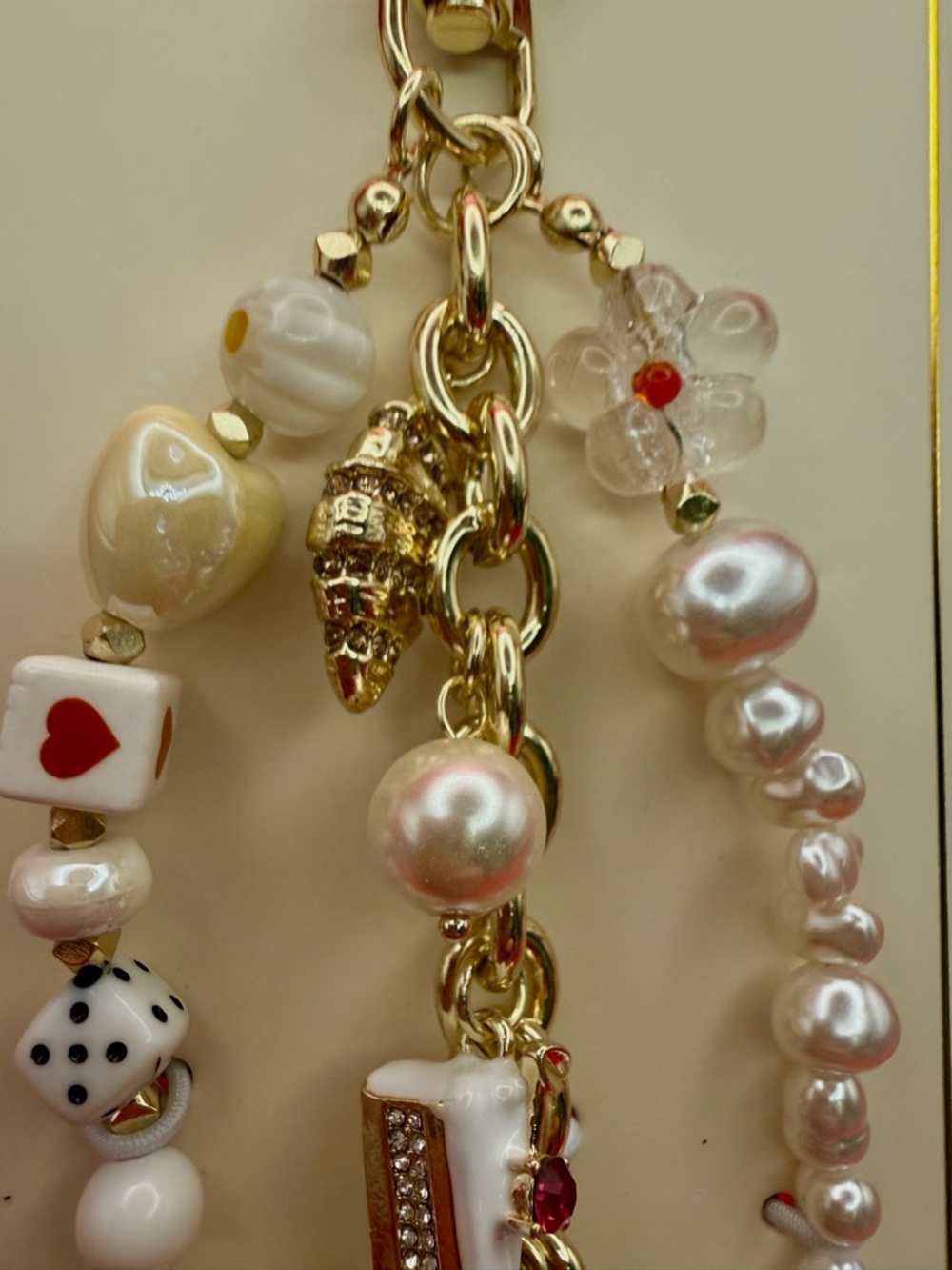 T.J.Maxx Donut Cake Croissant Cherry Dice & Gold Beaded Keychain Charm - Picture 2 of 4